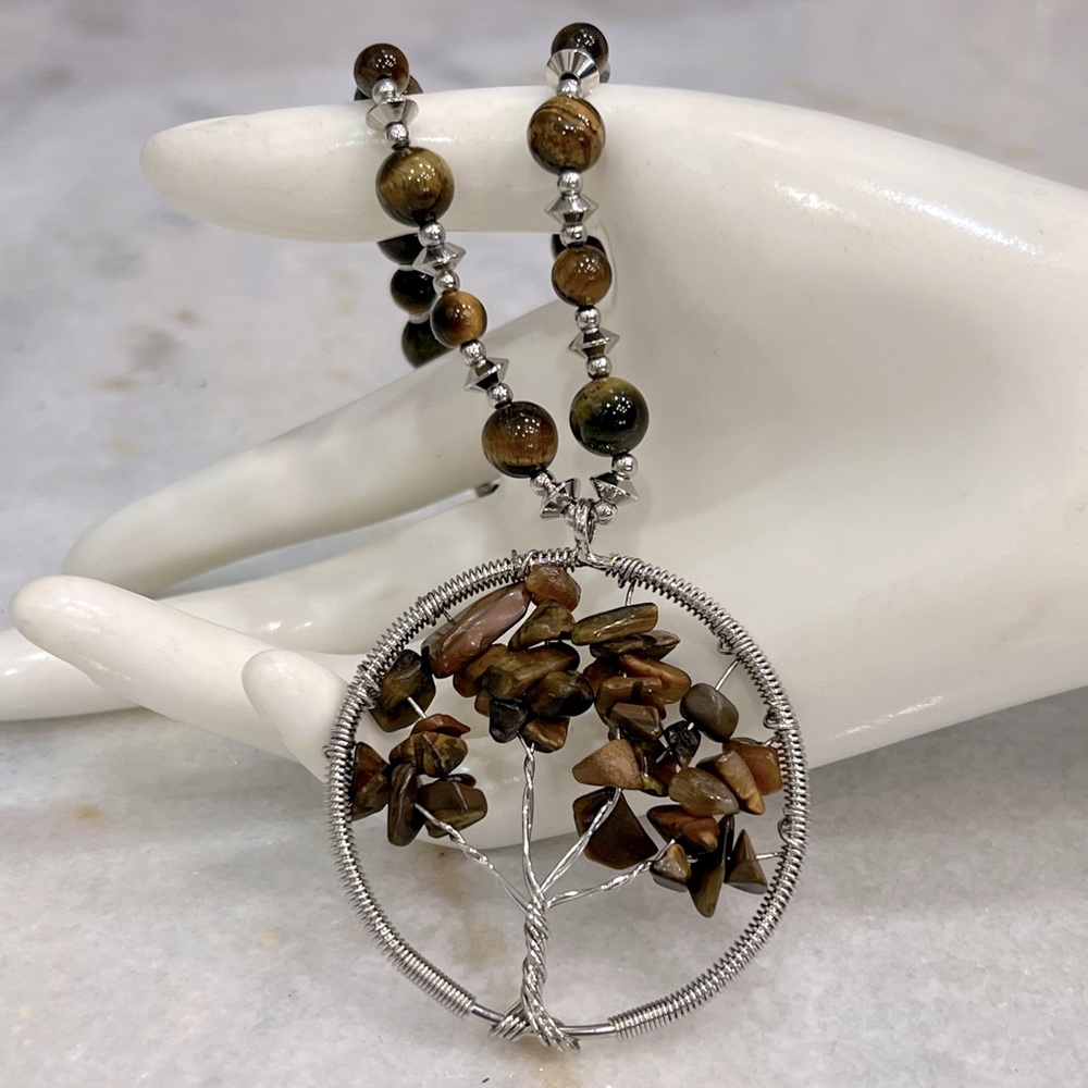 Tiger’s Eye Tree of Life Pendant Necklace